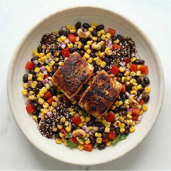 Smoky Cajun fish with Corn & Black Bean Salad